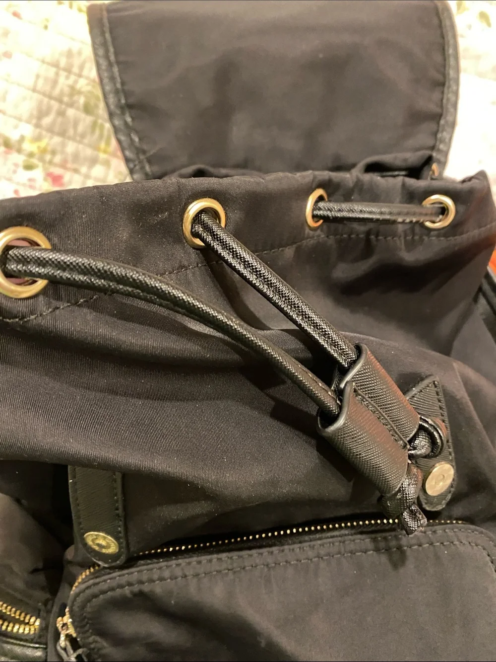Prune Black Backpack with Gold-Tone Accents